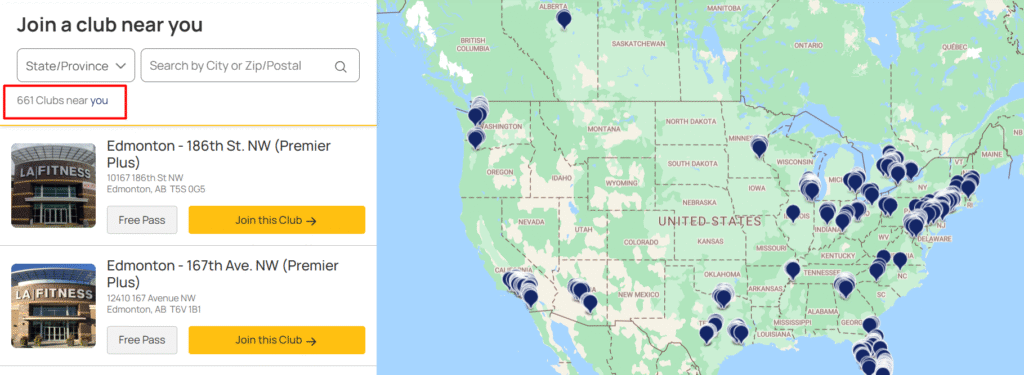 la fitness total number of locations in usa