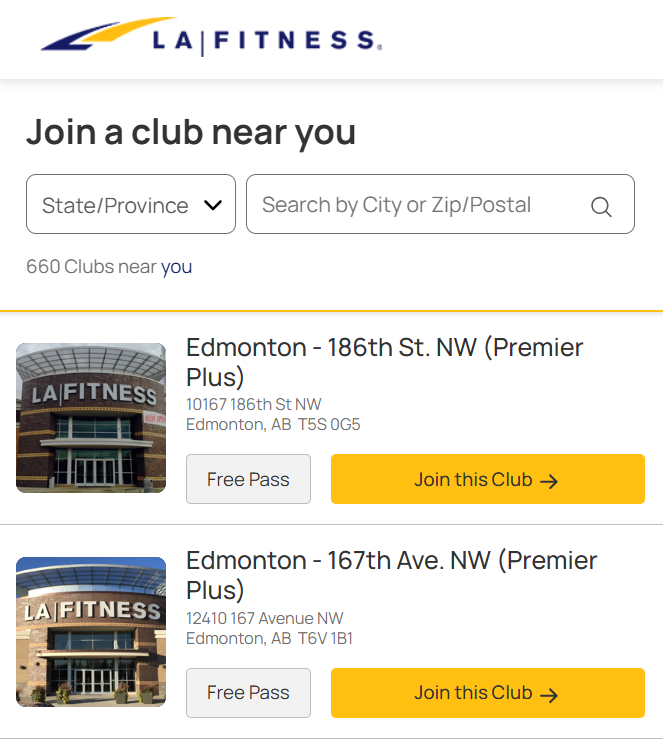 la fitness club finder tool