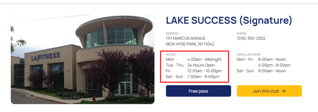 lake success signature club at New Hyde Park (1111 Marcus Ave) opens 24 hours on Tuesday, Wednesday, and Thursday